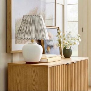 Studio McGee Ceramic Lamp with Gingham Print Pleated Shade
